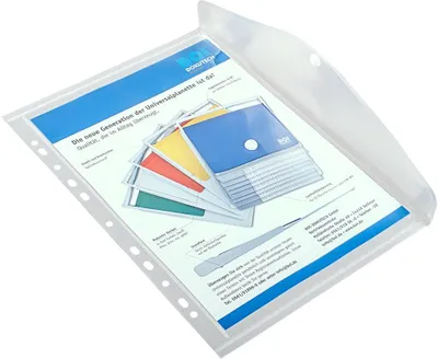 Produktbild von Dokumententaschen mit Abheftrand und Druckknopf, DIN A4, Transparent, Verpackungseinheit: 1 P/10