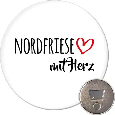 Produktbild von Huuraa Magnet Nordfriese mit Herz 59mm Kühlschrankmagnet rund Flaschenöffner Geschenkidee