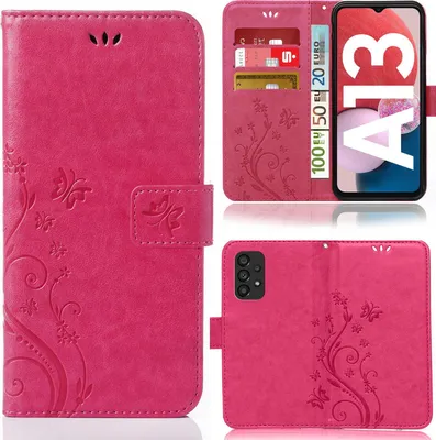 Produktbild von Handy Tasche für Samsung Galaxy A13 Schutz Hülle Handyhülle mit Blumenmuster Klapp Hülle mit Standfunktion und Kartenfächer Pink
