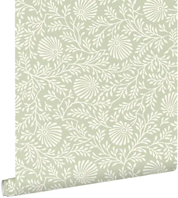 Immagine prodotto di ESTAhome carta da parati fiori retrò vintage verde grigiastro chiaro 50 x 900 cm
