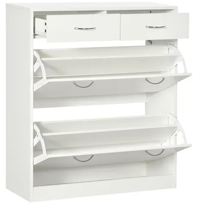 Produktbild von Schmaler Schuhschrank mit 2 Klappschubladen fš¹r 12 Paar Schuhe, 80 x 30 x 91,5 cm, Wei?