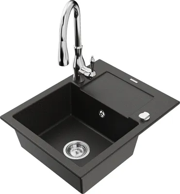 Produktbild von Mexen Enzo 1 Becken-Granitspüle mit Abtropffläche und Mischbatterie Savita, Schwarz/Gold metallisch - 6506-75-672601-00
