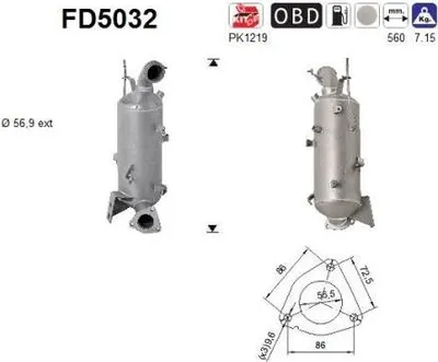 Produktbild von AS FD5032 Dieselpartikelfilter Rußpartikelfilter DPF für OPEL INSIGNIA Caravan Euro 5 Abgasanlage Diesel