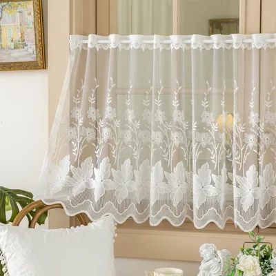 Produktbild von Küche, Café, Gardinen – 2 Stück, Boho-Stil, kurze, spitzenverzierten Vorhangpaneele für Fenster, mit Tunnelzug, im Vintage- oder Landhausstil, geeignet für Schlafzimmer und Wohnzimmer