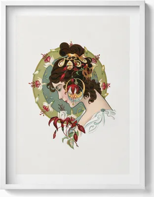 Produktbild von Porträt einer schönen Frau– Wandbild mit Rahmen – Gerahmtes Bild  – Wanddekoration – 60x80 cm –  Weiß Rahmen