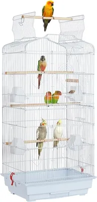 Produktbild von Yaheetech Vogelkäfig Vogelhaus Vogelbauer 46 x 35 x 92,5 cm, mit Dachöffnung & 4 Sitzstangen, für Papagei Wellensittich Finken, Weiß & Hellblau