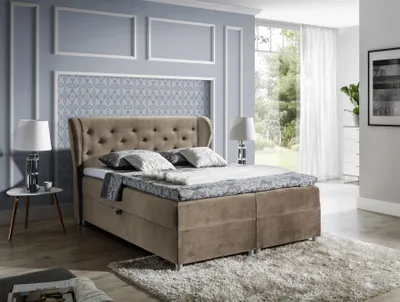 Produktbild von Boxspringbett Schlafzimmerbett ARIANNA 160x200cm Stoff Hellbraun