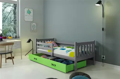 Obrázok produktu pre Detská posteľ 90x200 CHARIS s matracom - grafitová / zelená