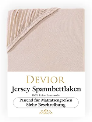 Produktbild von Devior Jersey Spannbettlaken 140x200 - 160x200 cm beige Bettlaken 100% Baumwolle bis 22cm Matratzenhöhe Gummizug