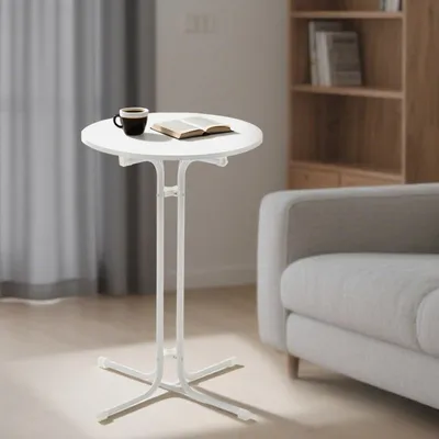 Image de Table ronde pliante réglable en hauteur Outdoor Ø 69 cm 108 cm blanc métal résistant aux intempéries