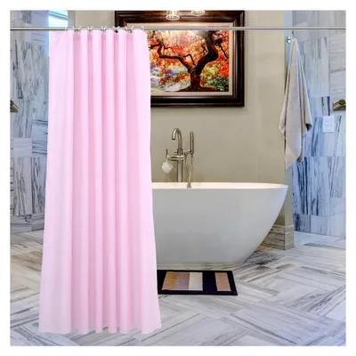 Produktbild von Duschvorhang mit 12 Haken, schimmelresistent, für Badezimmer, 180 x 180 cm, waschbar, rosa