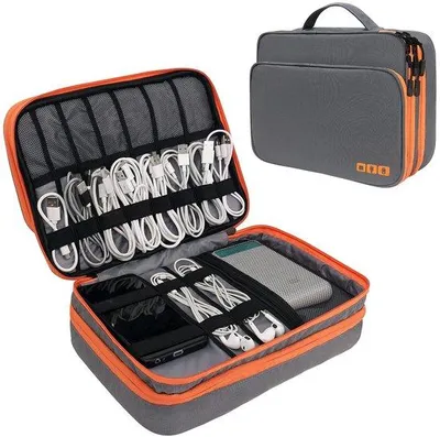Produktbild von Famanu Reise Kabel Organizer Tasche - 3-lagig - Grau