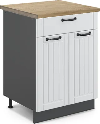 Image de Meuble cuisine Vicco Fame-Line Blanc campagne 60cm avec tiroir, PT Chêne, Model 46881