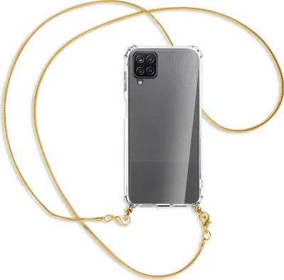 Produktbild von Handykette Backcover-Schutzhülle mit Band (Metall goldfarben) für Samsung Galaxy A12 - goldfarbene Kette Snake