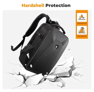 Produktbild von Kamerarucksack - 22L DSLR Reisefotorucksack - Wasserdichtes Polyester - Vorderes Hardcase - Mit Regenschutzhülle - Schwarz