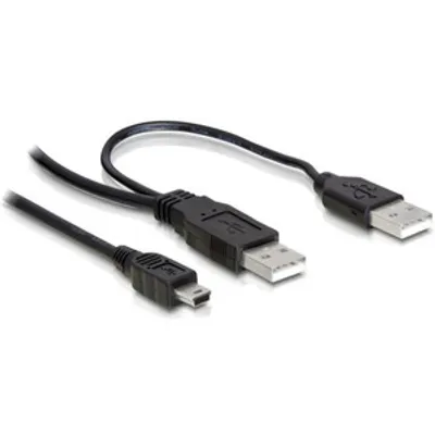 Produktbild von USB 2.0 Y-Kabel, 2x USB-A Stecker > Mini-USB Stecker (schwarz/rot, 1 Meter)