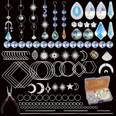 Image de Kit de création "Cristal Soleil" : 200 pièces.  Kit de bricolage pour créer des décorations de fenêtre, des pendentifs et des prismes arc-en-ciel