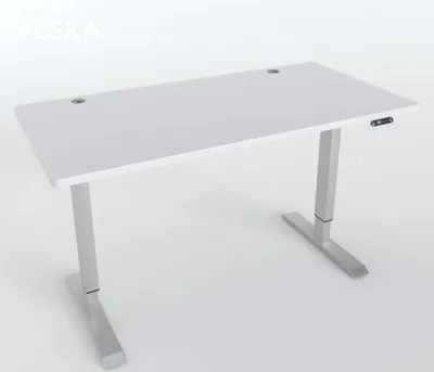 Produktbild von Höhenverstellbarer Schreibtisch (140 x 70 cm) - Sitz- & Stehpult - Bürotisch Elektrisch Höhenverstellbar mit Touchscreen & Stahlfüßen - Silber/Weiß