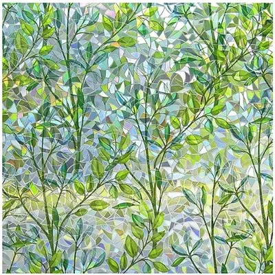 Productafbeelding van Unyqoos® raamfolie – decoratieve, statische privacyfolie met een groen bladmotief en een gekleurd glas-effect, zelfklevend, herbruikbaar, 30 x 200 cm