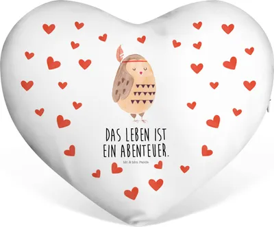 Produktbild von Mr. & Mrs. Panda Dekokissen Eule Federschmuck - Weiß - Geschenk, Liebe Kissen, Waldtiere, Dekoration, Owl, Kuschelkissen, Sofakissen, dekoartikel, Abenteuer, Herzkissen