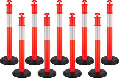 Immagine prodotto di VEVOR paletti di delimitazione del traffico 9 pezzi (114 cm) con base riempibile e strisce riflettenti, paletti di segnalazione per cantieri, parcheggi, paletti di sbarramento per il controllo della folla, rosso
