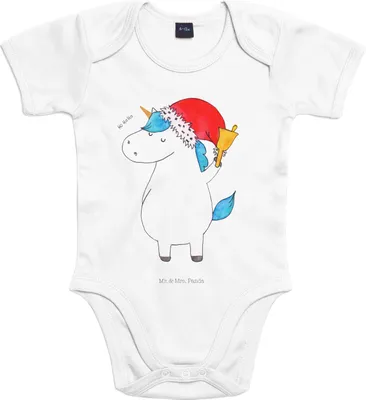 Produktbild von Mr. & Mrs. Panda Strampler Baby Einhorn Weihnachtsmann 3. - 6. Monat - Heather Grey - Geschenk, Unicorn, Gin, babykleidung body, Einhörner, Babybody, baumwolle