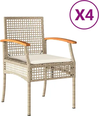 Immagine prodotto di vidaXL Sedie da giardino con cuscini 4 pz. Legno di acacia in polirattan beige