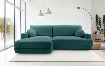 Produktbild von DomoHome Ecksofa FUEGO 260x168 cm Türkis Linke Seite Mit Schlaffunktion 140x240 cm, Skandinavisches Design, Schlafsofa Mit Bettkasten, Bubble Stoff, Modernes Sofa Für Wohnzimmer