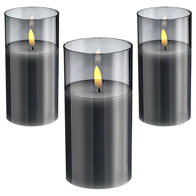 Produktbild von LED Echtwachs Kerze im Glas 3er Set 7,5x15cm Kerzenset Flackerfunktion Timerfunktion