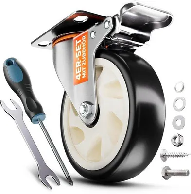 Immagine prodotto di Rotelle robuste e resistenti fino a 680 kg [4 freni] | Rotelle girevoli da 125 mm per interni ed esterni | Rotelle da trasporto per carichi pesanti