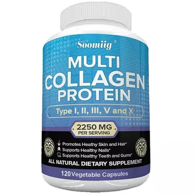 Produktbild von Multi Collagen Protein (120 Kapseln) Nahrungsergänzungsmittel, Haut, Haare, Nägel, Zähne, Zahnfleisch, Anti-Aging