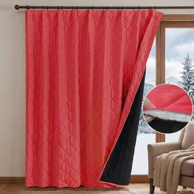 Produktbild von Extra Breite Thermovorhang Blickdicht Kälteschutz Raumteiler Gesteppt Thermo Vorhänge Gardinen, B254xH244cm, Rot