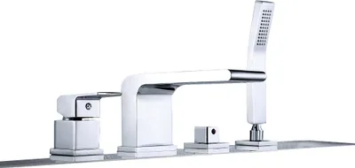 Produktbild von BERNSTEIN Wasserfall Badarmatur 4-Loch für Wannen-/Fliesenrand, Modell 6080, Messing verchromt, Höhe 32,5 cm, Keramik-Kartusche, ausziehbare Handbrause 1,5 m