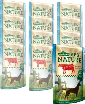 Produktbild von Dehner Best Nature Hundefutter, Nassfutter, für ausgewachsene Hunde, Rind / Spätzle, 12 x 150 g Beutel (1.8 kg)