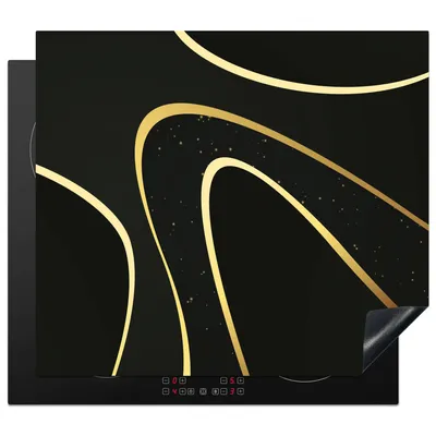 Produktbild von KitchenYeah© Herdabdeckplatte Goldene Wellen auf schwarzem Hintergrund , 57x51cm, Küche Deko, Glaskeramikkochfeld Herdabdeckung, Abdeckplatte fùr Kochfeld
