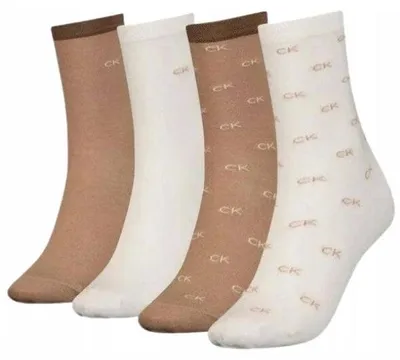 Zdjęcie produktu dla Skarpety damskie Calvin Klein długie bawełniane premium brązowe 4 PACK