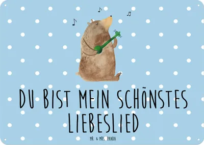 Produktbild von Mr. & Mrs. Panda tafel Bär Lied DIN A6 - Blau Pastell - Geschenk, Teddy, Türschild, Frau, Song, Spruch, Blechschild, Wandbild, Schild, Liebe, Retro, Freundin