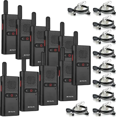 Produktbild von Retevis RB628B Funkgerät Wiederaufladbar 1500mAh USB C, PMR446 Walkie Talkie Tragbar, VOX, Handheld Walkie Talkie mit Hörmuscheln für Schulen, Rettung, Logistik (10 Stück, Schwarz)