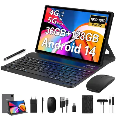 Produktbild von Tablet 10 Zoll mit Tastatur und Maus MAGCH, 36GB+128GB(1TB TF), Octa-Core, Android 14.0, 1920*1200 FHD, 4G LTE/SIM/5G WIFI, 8000mAh, 13MP+8MP, Grau