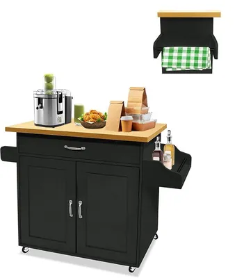 Produktbild von Küchenwagen Küchenschrank mit Arbeitsplatte Bewegliche Kücheninsel Küchen Wagen Rollbar, Rollwagen küche, servierwagen 115x36x90cm Schwarz