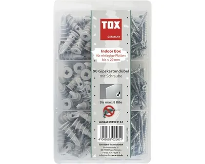 Produktbild von TOX Dübel Indoor Box, Schrauben- & Dübelsatz, Gipskarton, Metall, Kunststoff, PZ2, 4,5 mm, 4,5 cm