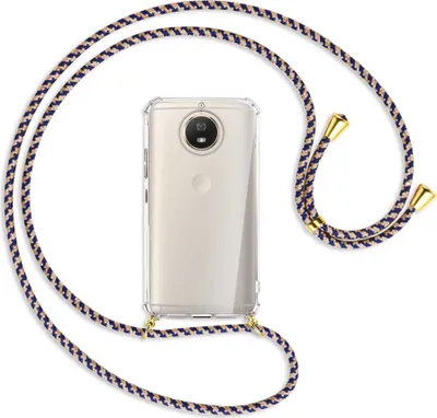 Produktbild von Handykette Backcover-Schutzhülle mit Band (Metall goldfarben) für Motorola Moto G5S - blau+beige