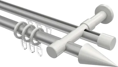 Produktbild von Interdeco Rundrohr-Innenlaufstange / Gardinenstange (Kombination) Silbergrau / Weiß, Typ Prestige Savio (Kegel), 20 mm Ø 2-läufig, 100 cm