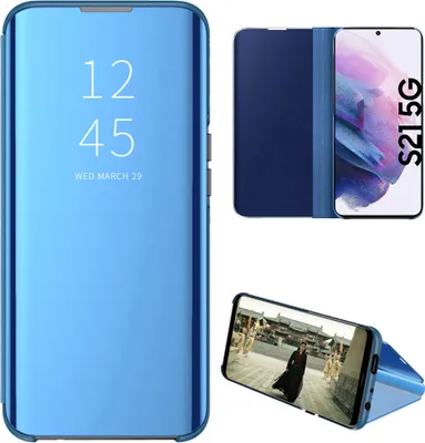 Image de Etui pour Samsung Galaxy S21 5G transparent, cuir PU, avec fonction stand bleu