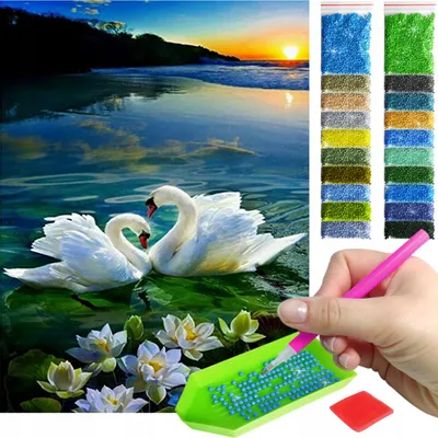 Produktbild von ARTULIO Diamond Painting Set - Verliebte Schwäne in schöner Szenerie - 30 x 40 cm - 5D Diamant Painting