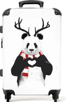 Obrázok produktu pre NoBoringSuitcases.com® Veľký kufor - Panda - Srdce - Zvieratá - Láska - Kombinovaný zámok TSA - Pevná škrupina na kolieskach - 72 litrov - Cestovný kufor - 66 cmKufr Medium 67x43x25 cm, 72L,