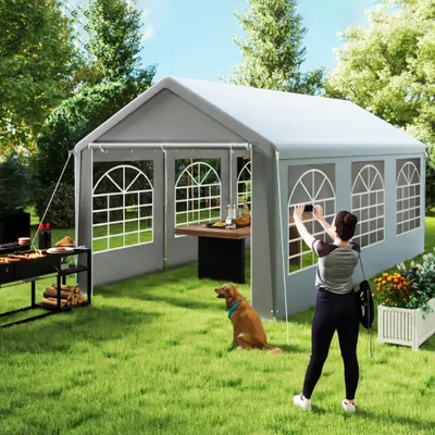 Produktbild von YZNAHRE Pavillon Partyzelt 3x6 m mit 6 Abnehmbaren Seitenwänden Wasserdicht Stabil Winterfest Sonnenschutz Gartenpavillon Party Zelt Gartenzelt, Grau