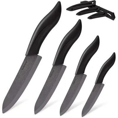 Immagine prodotto di Set di coltelli in Vetroceramica, 4 pezzi, colore nero, composto da coltello per sbucciare, coltello per frutta, coltello universale e coltello da cucina