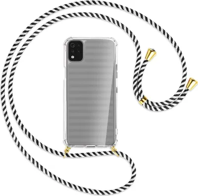 Produktbild von Handykette Backcover-Schutzhülle mit Band (Metall goldfarben) für LG K42 LM-K420 - schwarz/weiß gestreift