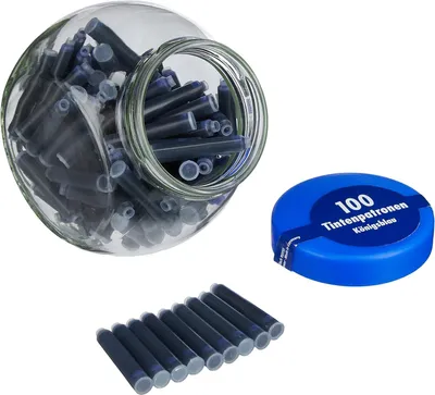 Produktbild von Pelikan 156372 Tintenpatronen, Königsblau - Set mit 100 Stück - In Glasverpackung